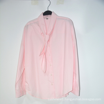 Polyester Woven Plain Dyed Women Blouse With Tie